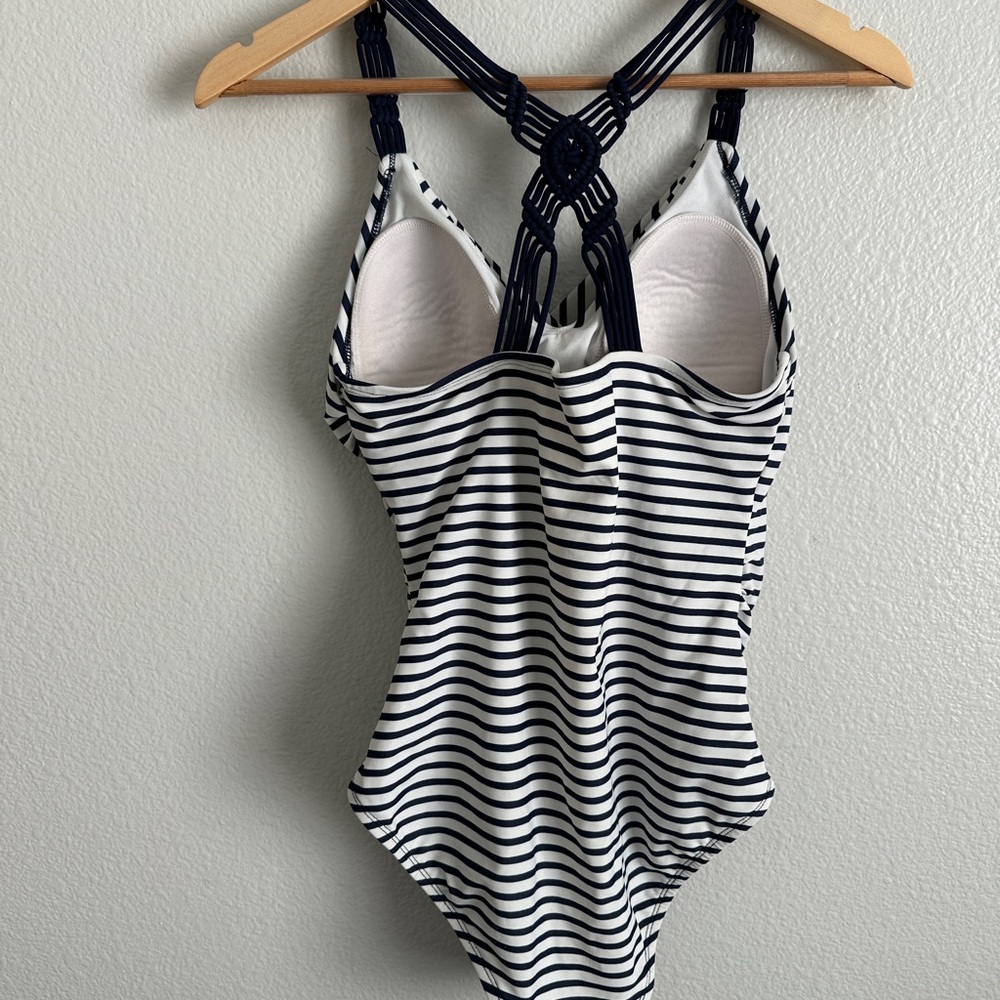 Kona Sol Navy and White Striped Women’s One Piece - Picture 2 of 3